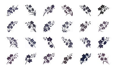 Collection of 12 Elegant Floral Silhouette and Color Illustrations Featuring Roses, Lotus, Lilies, Hibiscus, Daisies, Orchids, Sunflowers, Tulips and Decorative Mandala Flower Designs for Decorative