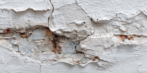 Cracked, weathered white plaster wall