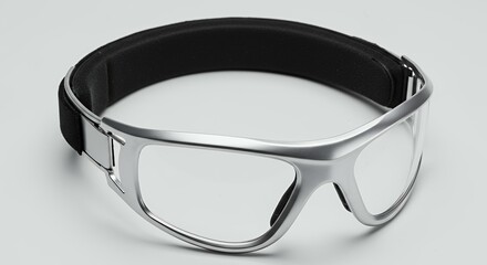 Professional sports safety goggles with adjustable elastic strap and clear polycarbonate lenses isolated on white background for eye protection equipment
