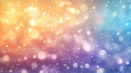 Vibrant bokeh lights gradient background with falling snowflakes
