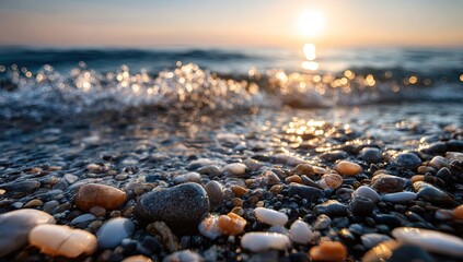 Sunrise over a pebble beach
