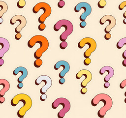 Colorful retro question mark pattern with a vintage aesthetic on a light background