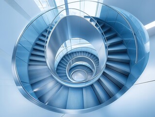 Fototapeta premium An aerial shot of a spiral staircase in a modern building, looking straight down to create a hypnotic geometric pattern.