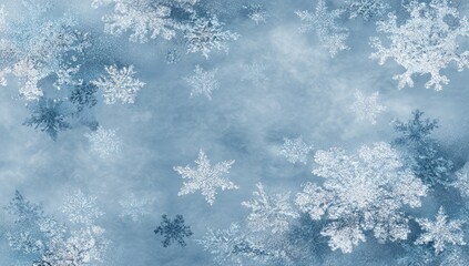 Frozen winter scene with detailed snowflakes