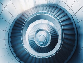 Obraz premium An aerial shot of a spiral staircase in a modern building, looking straight down to create a hypnotic geometric pattern.