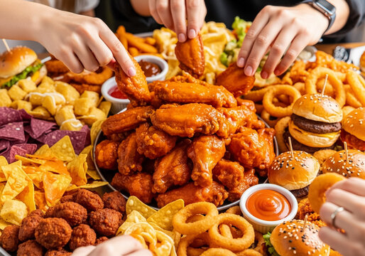 Large Party Platter with Buffalo Wings, Sliders, and Onion Rings