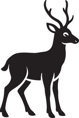 Standing deer stag illustration black and white, Deer silhouette vector design