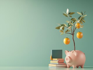 Financial growth concept with piggy bank vibrant background digital art creative environment inspirational viewpoint