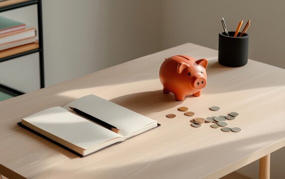 Saving money a personal finance journey at home lifestyle desk setup calm atmosphere close-up view financial wellness