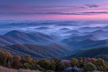 Misty mountain vista at dawn