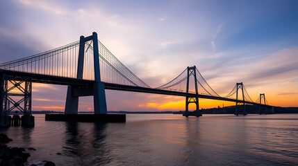 Obraz premium Vasco da Gama Bridge at sunrise in Lisbon, Portugal. he longest bridge in Europe