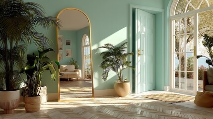 Elegant lounge space with indoor greenery high resolution photo