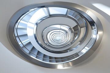 Fototapeta premium An aerial shot of a spiral staircase in a modern building, looking straight down to create a hypnotic geometric pattern.