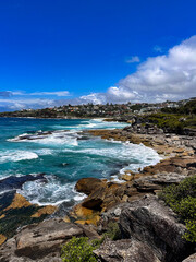 Coastal Landscape in Sydney with rock formation and dramatic waves, NSW