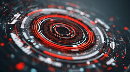 Abstract red and black circular geometric design element on a solid black background a modern minimalist digital art creation featuring concentric circles and vibrant color contrast