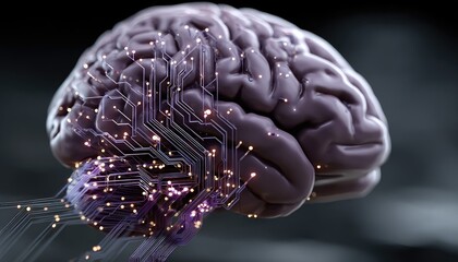 3D brain with glowing circuit overlay