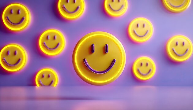Neon smiley faces on a pastel background - Powered by Adobe
