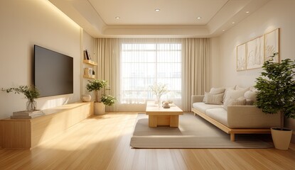 Fototapeta premium Modern beige living room interior