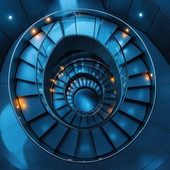 Fototapeta premium An aerial shot of a spiral staircase in a modern building, looking straight down to create a hypnotic geometric pattern.