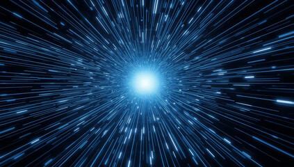 Abstract blue light streaks converging to a central point, suggesting speed and technology.