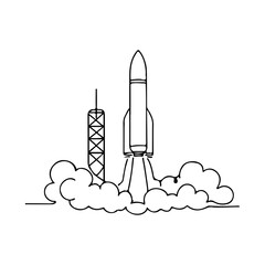 Fototapeta premium Continuous Line Drawing of Rocket Launch – Minimalist Space Shuttle Illustration