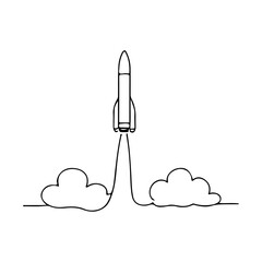 Continuous Line Drawing of Rocket Launch &ndash; Minimalist Space Shuttle Illustration