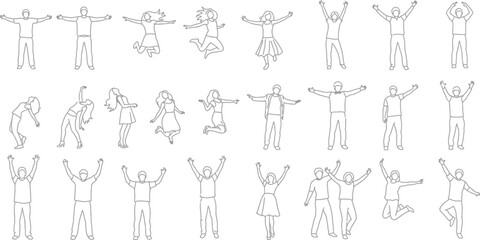 People line drawings in various poses on a white background