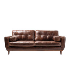 Fototapeta premium Elegant brown leather sofa showcasing modern design for stylish living spaces [Transparent Background PNG].