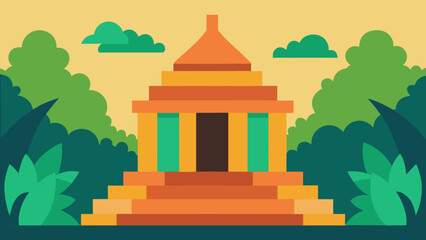 flat design ancient temple jungle