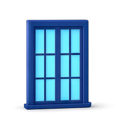 A blue window with blue glass panels, set against a transparent background.