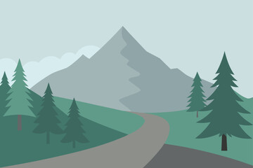 Fototapeta premium flat style mountain hiking trail pine trees