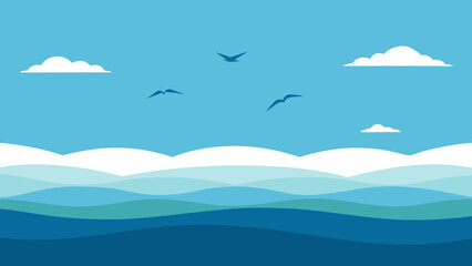Flat style ocean horizon with gentle waves