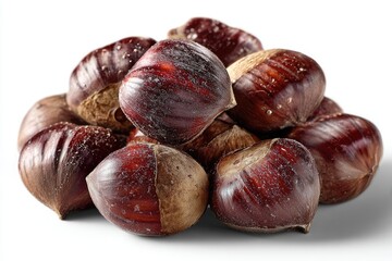 Obraz premium Pile of dark-red chestnuts, wet, close-up