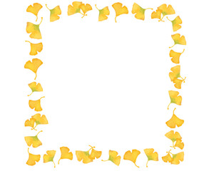 イチョウの葉　水彩風イラスト　飾り枠　秋正方形フレーム　Webデザイン・ポスター・和風デザインに使える装飾イラスト素材