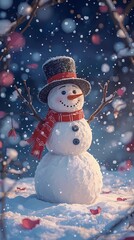 Fototapeta premium snowman with a red scarf