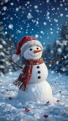 Obraz premium snowman with red hat