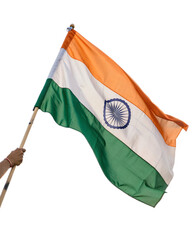 Flag of INDIA waving in the wind on transparent background.