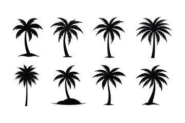 Black Palm Tree silhouette vector, Set of Palm Tree silhouette 