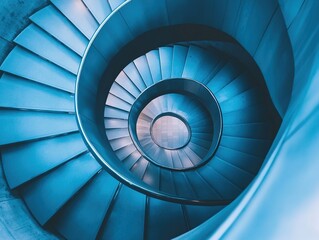 Fototapeta premium An aerial shot of a spiral staircase in a modern building, looking straight down to create a hypnotic geometric pattern.