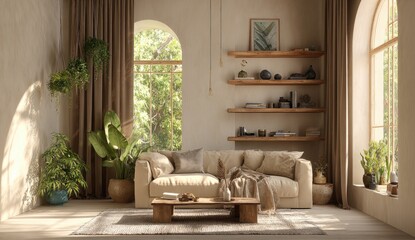 Beige, minimalist living room