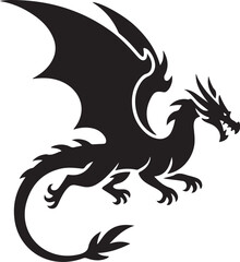 Powerful dragon silhouette soaring with wings spread wide
