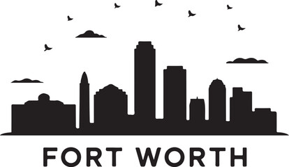 Fototapeta premium Fort Worth Skyline Silhouette Vector on White Background