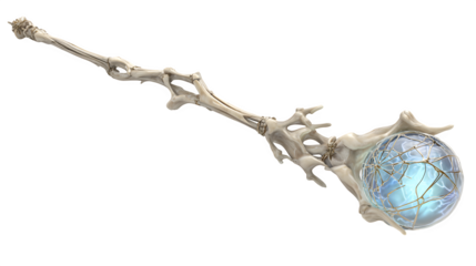 Bone staff with glowing orb, 3d rendered, isolated on transparent background