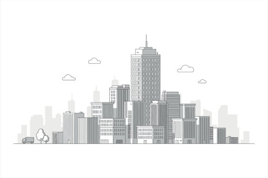 Gray cityscape line art illustration - Powered by Adobe