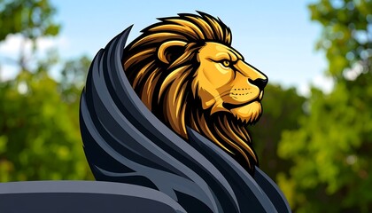 Lion head profile with dark cloak