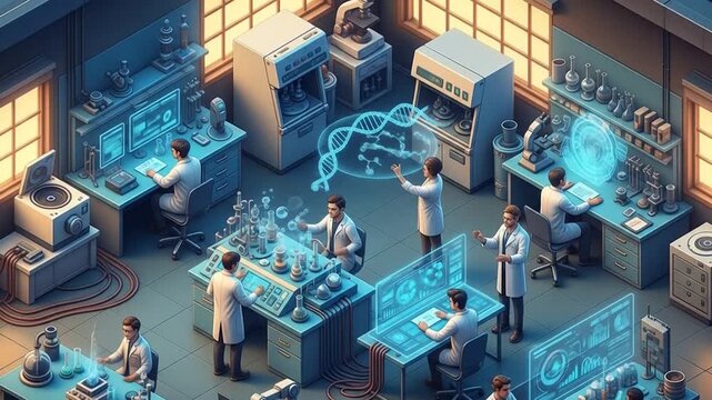 Scientists working in futuristic laboratory, doing research