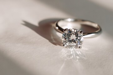 Extreme close-up of a diamond solitaire with detailed texture and light reflection