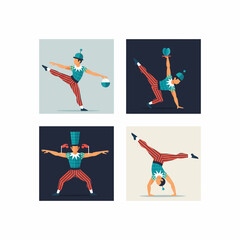 Circus Performers Acrobat Juggler and Handstand Clown