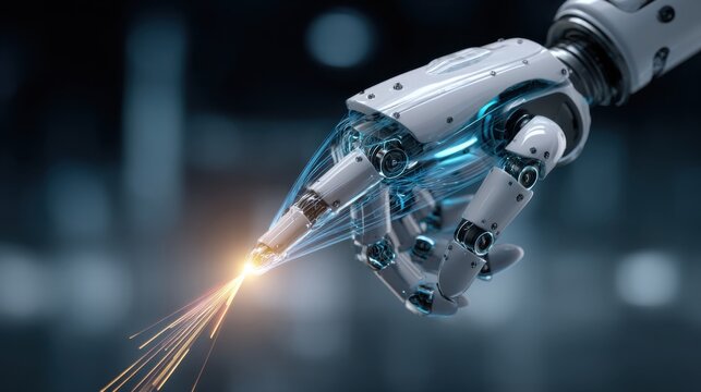 Closeup of a robotic arm executing precise movements connected to a glowing 6G slice that visibly demonstrates low latency and high bandwidth through vibrant graphical representations. - Powered by Adobe