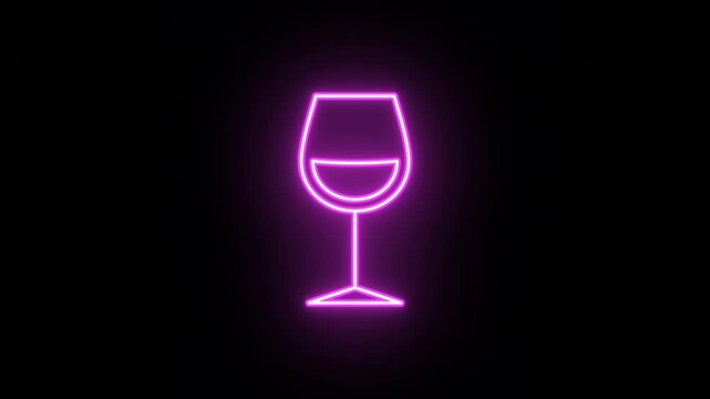 Neon wine icon animation, color flicker. Glowing neon wine glass icon, looped color blink animation. Wineglass with alcohol drink, wine degustation, premium winery. 4 colors